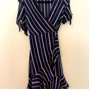 Navy & pink tie wrap dress